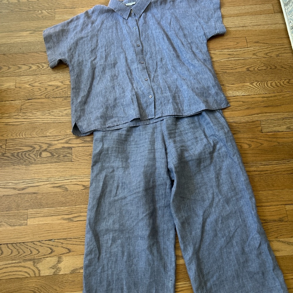 Eileen Fisher Slate Blue Linen Shirt